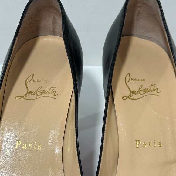 Christian Louboutin Black Leather Platform Peep Toe Heels Pumps Size 38.5 - Picture 13 of 16